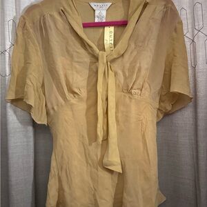Outfit Jpr Tan 100% Silk Blouse With Necktie